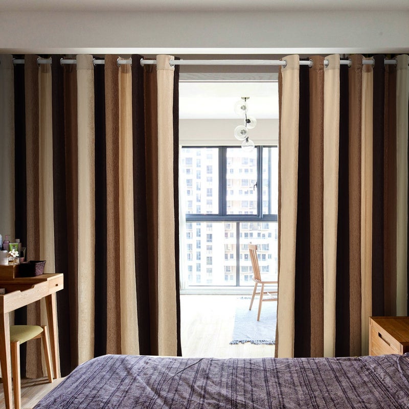 VIAGL Bedroom Curtains Absolute Heat Insulation Chenille Vertical Striped Color Window Curtains Living Room Buttonhole Curtains Single Panel (W52xL95  Brown) - Image 3